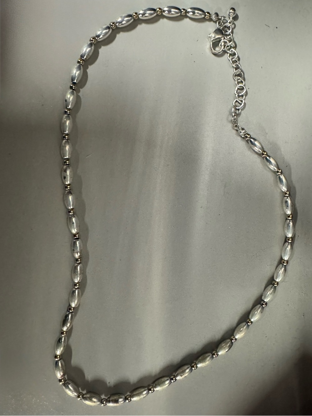 Silver and gold beaded necklace 16-18"